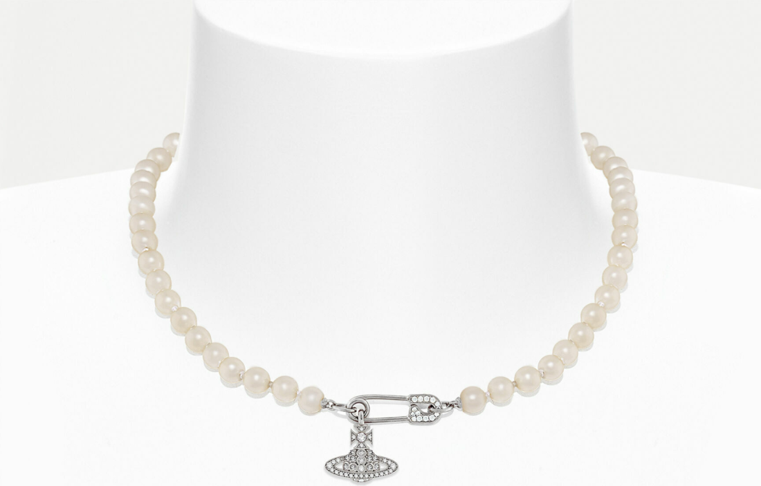 Collier Vivienne Westwood Lucrece Pearl - Réf. 111590S - Épingle à nourrice argentée et perles vue 2