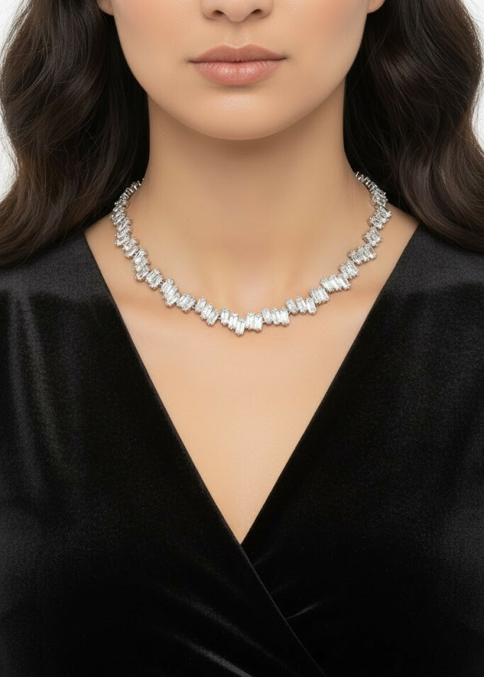 Collier ras de cou Vivienne Westwood argenté avec cristaux baguette - Réf. 112242 - Pour femme vue 3