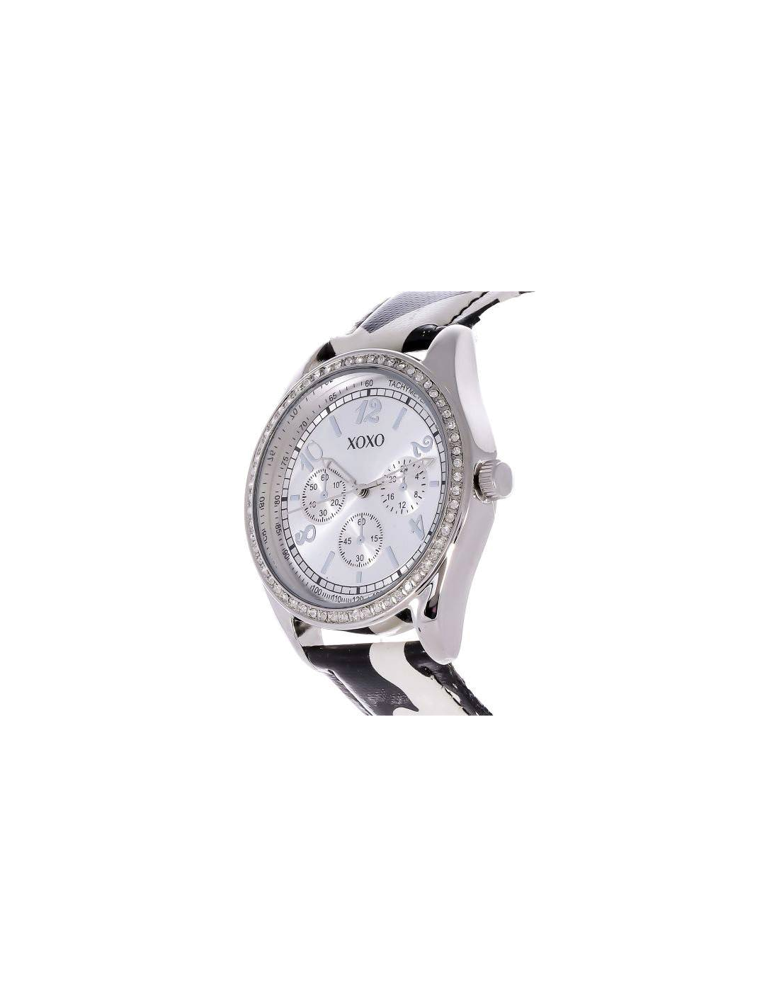 Montre Femme XOXO XO3170 en Cuir Noir et Boîtier Argent vue 3